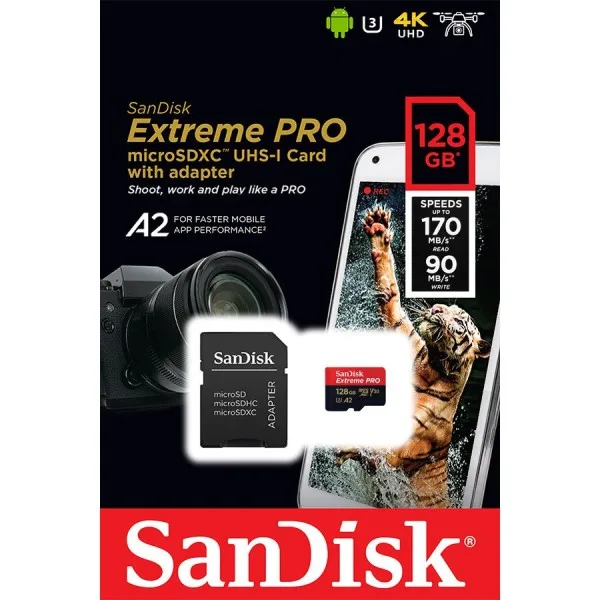 EXTREME PRO MICROSDHC 128GB, A2, UHS-1, R/W 170/90 MB/S [SDSQXCY-128G-GN6MA]