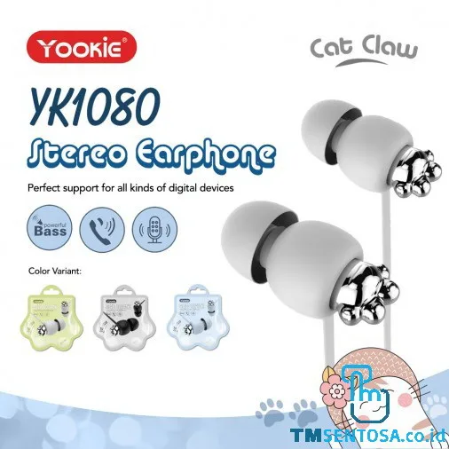 CUTE CAT PAW SHAPE EARPHONE / HEADSET WITH MIC &amp; CABLE YK1080 - WHITE
