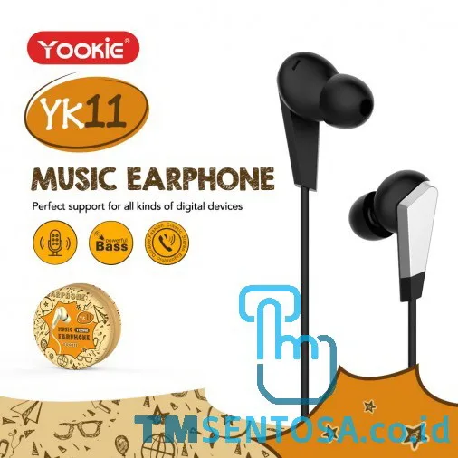 EARPHONE / HEADSET WITH MUSIC CONTROL &amp; POWERFUL BASS (YK11) - BLACK