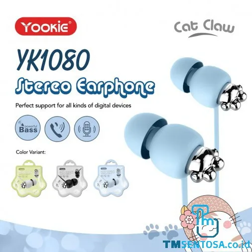 CUTE CAT PAW SHAPE EARPHONE / HEADSET WITH MIC &amp; CABLE YK1080 - BLUE
