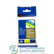 12MM WHITE ON SATIN GOLD 5 METER (FANCY LABEL) [TZE-MQ835]