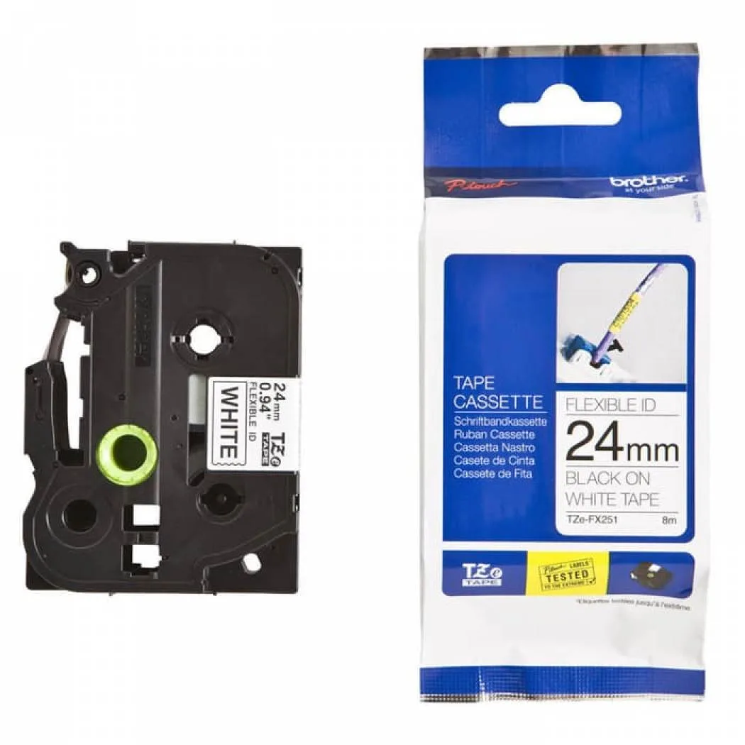 Color Tapes 24mm TZE-FX251 Flexible Black on White