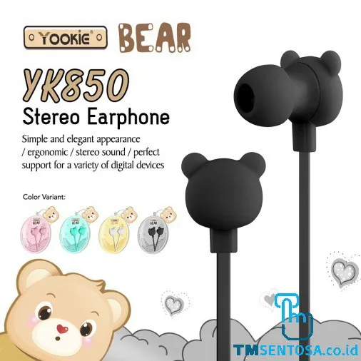 CUTE BEAR SHAPE EARPHONE / HEADSET WITH MIC &amp; CABLE (YK850) - BLACK