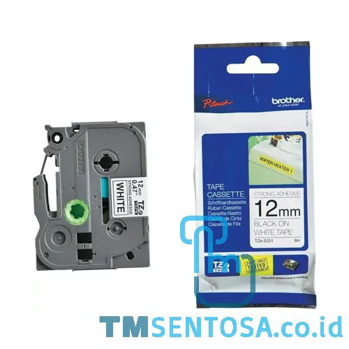 COLOR TAPES 12MM STRONG ADHESSIVE BLACK ON WHITE [TZE-S231]