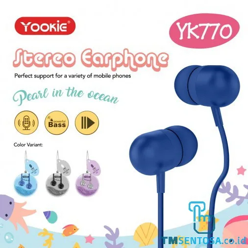 COLORFUL EARPHONE / HEADSET - MUSIC CONTROL &amp; MEGA BASS (YK770) - BLUE