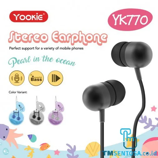 COLORFUL EARPHONE / HEADSET - MUSIC CONTROL &amp; MEGA BASS (YK770) - BLACK
