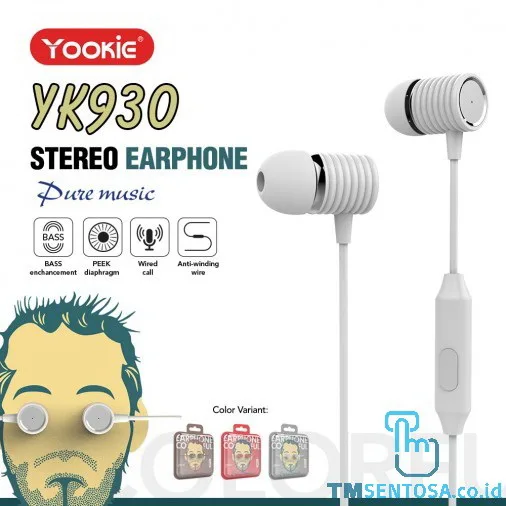 COLORFUL EARPHONE / HEADSET FOR MUSIC WITH MIC &amp; CABLE (YK930) - WHITE